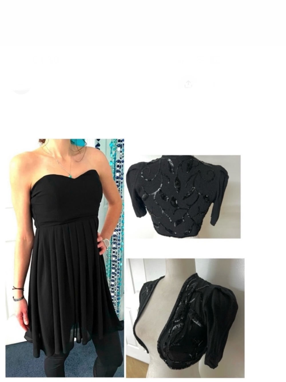 Set of 2: cropped jacket & strapless mini-dress chiffon pleated
